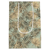 Tropical Palm Tree Blätter Muster Green Gold Mittlere Geschenktüte (Rückseite)