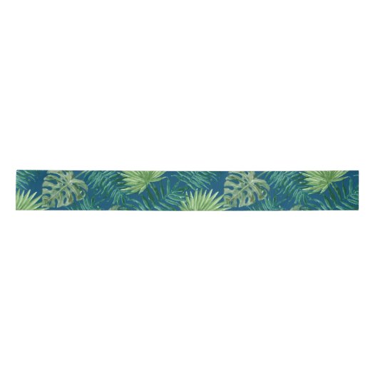 Tropical Palm Tree Blätter Muster Grün aquamarin b Satinband (Vorderseite)