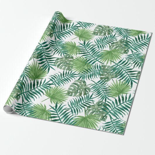Tropical Palm Tree Blätter Muster Grün Geschenkpapier (Ungerollt)