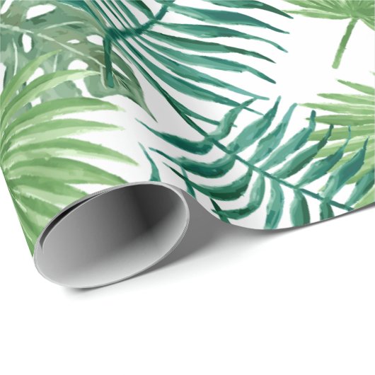 Tropical Palm Tree Blätter Muster Grün Geschenkpapier (Rolleneckpunkt)
