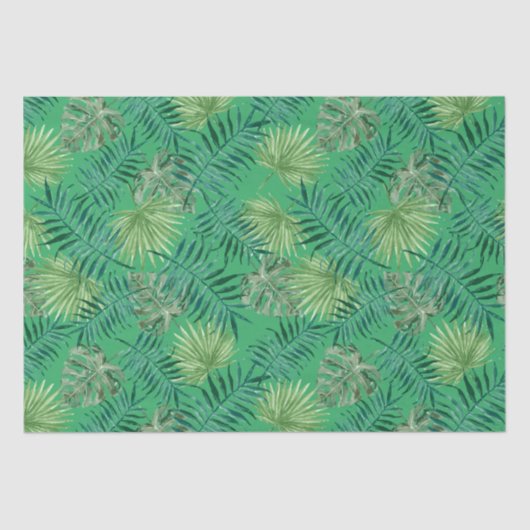 Tropical Palm Tree Blätter Muster Grün Seidenpapier (Vorderseite)
