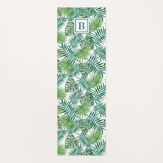Tropical Palm Tree Blätter Muster Mit Monogramm Yogamatte (Vorderseite)