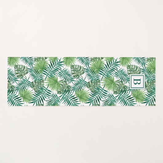 Tropical Palm Tree Blätter Muster Mit Monogramm Yogamatte (Vorderseite (Horizontal))