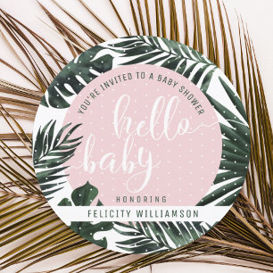 Tropical Palm Tree Blätter & Pink Girl Baby Shower Einladung
