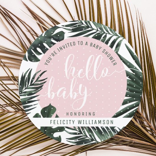 Tropical Palm Tree Blätter & Pink Girl Baby Shower Einladung