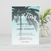 Tropical Palm Tree Blue Beach Hochzeit Einladung (Stehend Vorderseite)