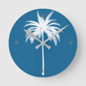 Tropical Palm Tree Blue Elegante Runde Wanduhr (Vorderseite)
