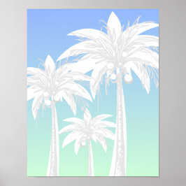 Tropical Palm Tree Blue Green Ombre Beach House Poster