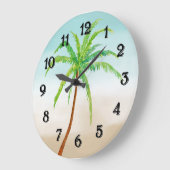 Tropical Palm Tree Blue Sand Ombre Große Wanduhr (Winkel)