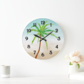 Tropical Palm Tree Blue Sand Ombre Große Wanduhr (Zuhause)
