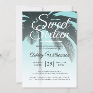 Tropical Palm Tree Blue Sweet 16. Geburtstag Einladung