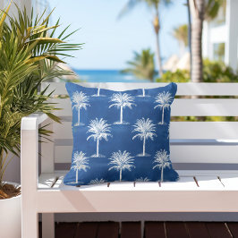 Tropical Palm Tree Blue White Kissen