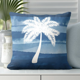 Tropical Palm Tree Blue White Kissen