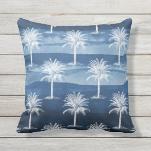 Tropical Palm Tree Blue White Pattern Kissen