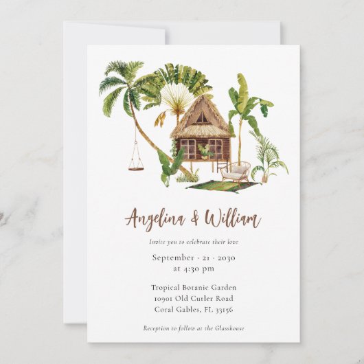 Tropical Palm Tree Botanical Wedding Einladung (Vorderseite)