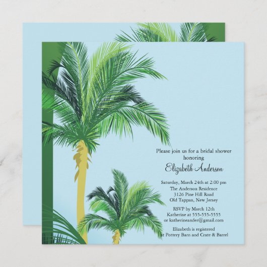 Tropical Palm Tree Bridal Dusche Einladung (Vorne/Hinten)