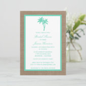 Tropical Palm Tree Burlap Beach Brautparty Einladung (Stehend Vorderseite)
