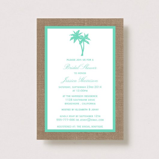 Tropical Palm Tree Burlap Beach Brautparty Einladung