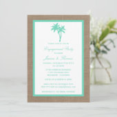 Tropical Palm Tree Burlap Beach Engagement Party Einladung (Stehend Vorderseite)