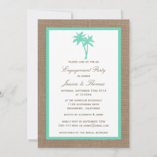 Tropical Palm Tree Burlap Beach Engagement Party Einladung