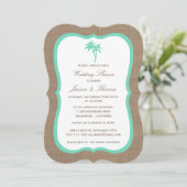 Tropical Palm Tree Burlap Beach Hochzeitsdusche Einladung (Stehend Vorderseite)