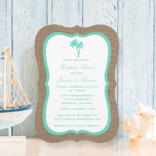 Tropical Palm Tree Burlap Beach Hochzeitsdusche Einladung