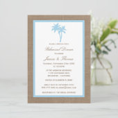 Tropical Palm Tree Burlap Beach Probe Dinner Einladung (Stehend Vorderseite)