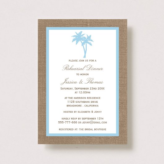 Tropical Palm Tree Burlap Beach Probe Dinner Einladung