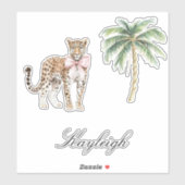 Tropical Palm Tree Cheetah Leopard Aufkleber (Blatt)