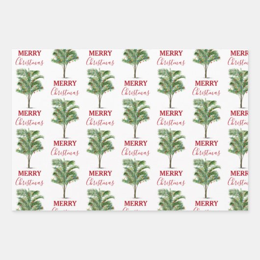 Tropical Palm Tree Christmas Tree Holiday Geschenkpapier Set (Vorderseite)
