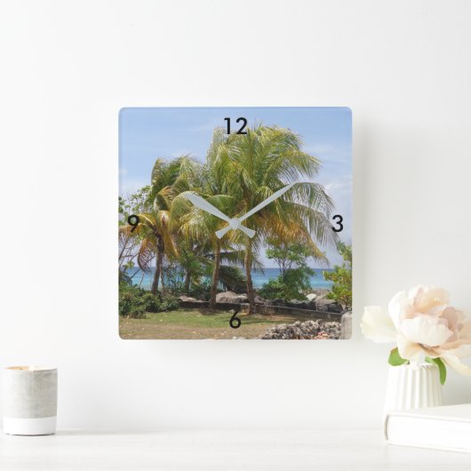 Tropical Palm Tree Clock Quadratische Wanduhr (Zuhause)
