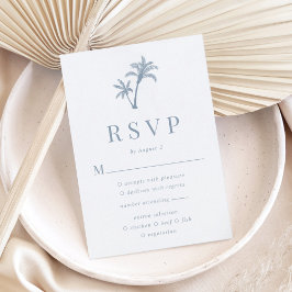 Tropical Palm Tree Dusty Blue Beach Hochzeit RSVP Karte