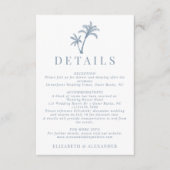 Tropical Palm Tree Dusty Blue Wedding Details Begleitkarte (Vorderseite)