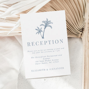 Tropical Palm Tree Dusty Blue Wedding Empfang Begleitkarte