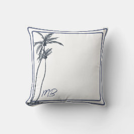 Tropical Palm Tree Elegante Dark Blue White Kissen
