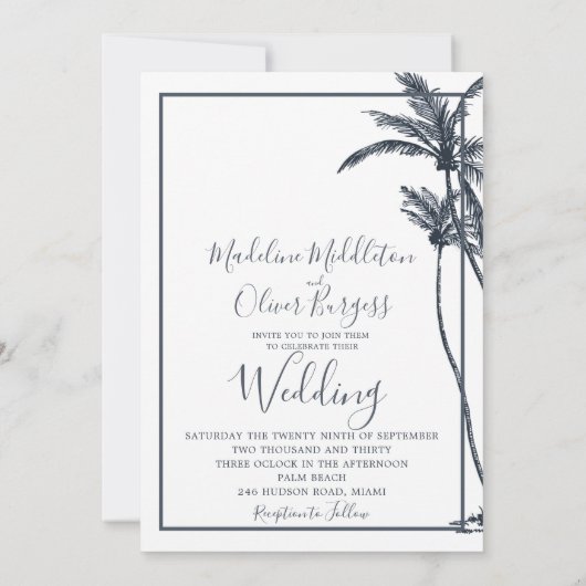 Tropical Palm Tree Elegante Einladung (Rückseite)