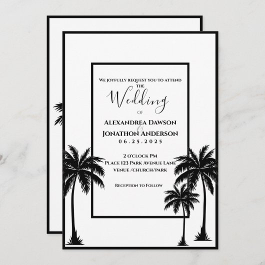 Tropical Palm Tree Elegante Hochzeit Einladung (Vorne/Hinten)