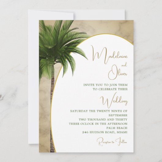 Tropical Palm Tree Elegante Marble Einladung (Rückseite)