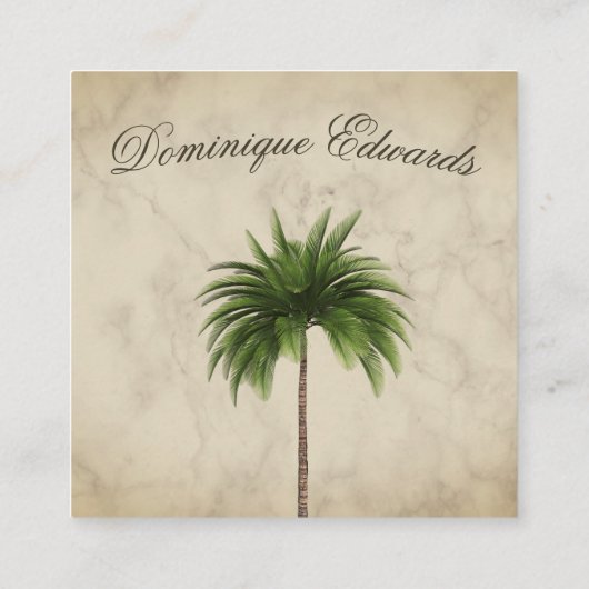 Tropical Palm Tree Elegante Marbled Stilvoll Quadratische Visitenkarte (Rückseite)