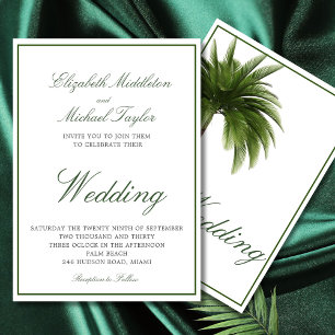 Tropical Palm Tree Elegante Moderne Grüne Hochzeit Einladung