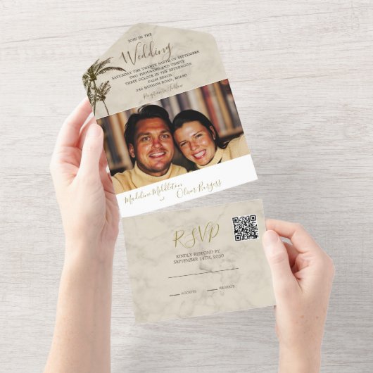 Tropical Palm Tree Elegante Moderne Rustikale Hoch All In One Einladung (Abreißen)