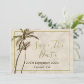 Tropical Palm Tree Elegante Moderne Rustikale Hoch Save The Date (Stehend Vorderseite)