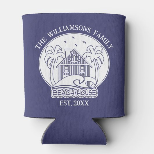 Tropical Palm Tree Familienname Beach House Blue Dosenkühler (Rückseite)