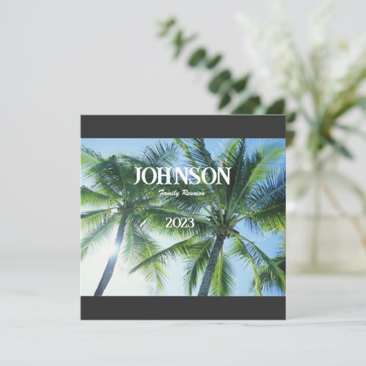 Tropical Palm Tree Family Wiedersehen Einladung (Stehend Vorderseite)