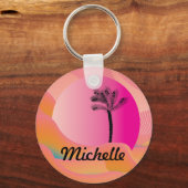 Tropical Palm Tree farbenfrohe rosa Muster Name Schlüsselanhänger (Vorderseite)