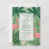 Tropical Palm Tree Flamingo Destination Wedding Einladung (Vorderseite)