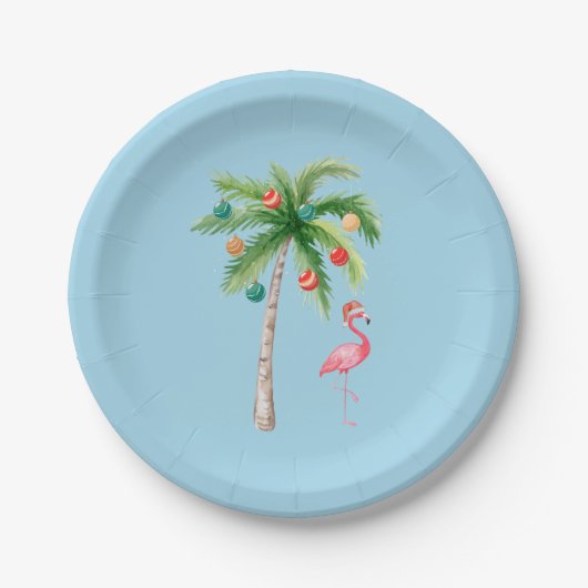 Tropical Palm Tree Flamingo Pappteller (Vorderseite)