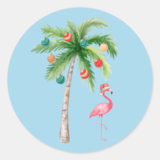 Tropical Palm Tree Flamingo Runder Aufkleber (Vorderseite)