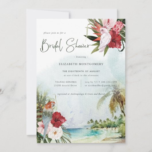 Tropical Palm Tree Floral Beach Brautparty Einladung (Vorderseite)