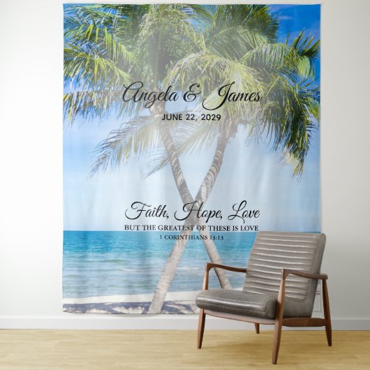 Tropical Palm Tree Foto Personalisiert Hochzeit Wandteppich (Beispiel)